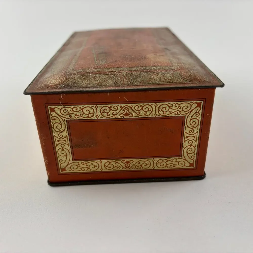 Vintage Johnston’s Candy Tin Decorative Metal Box Red Gold Advertising